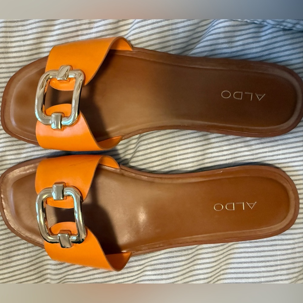 ALDO Orange Sandals with Silver Buckle